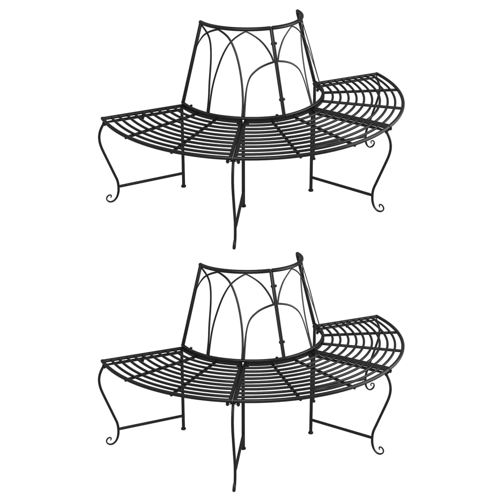 Banco de árvore semicircular 2 pcs Ø159 cm aço preto