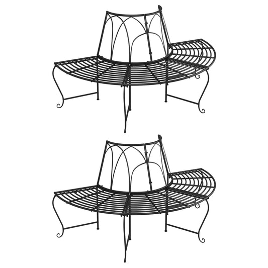 Banco de árvore semicircular 2 pcs Ø159 cm aço preto