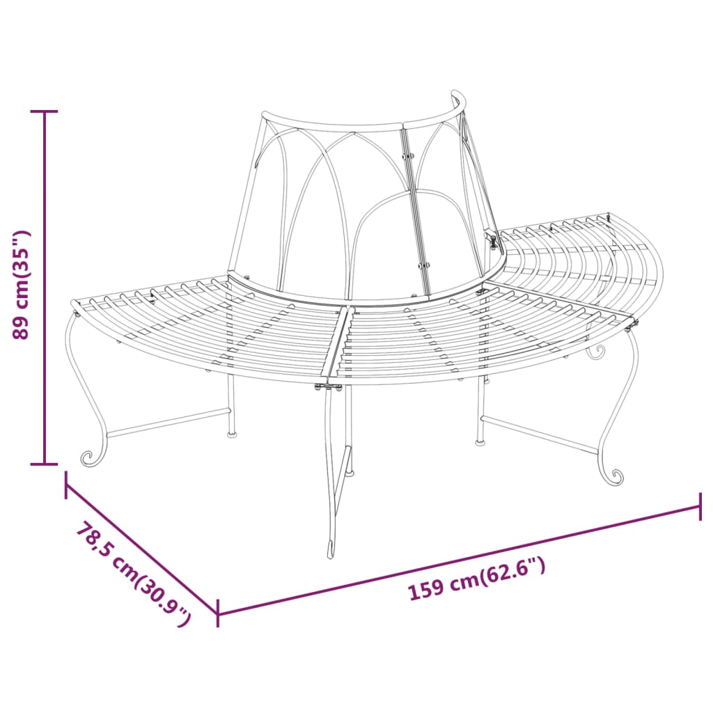 Banco de árvore semicircular 2 pcs Ø159 cm aço preto