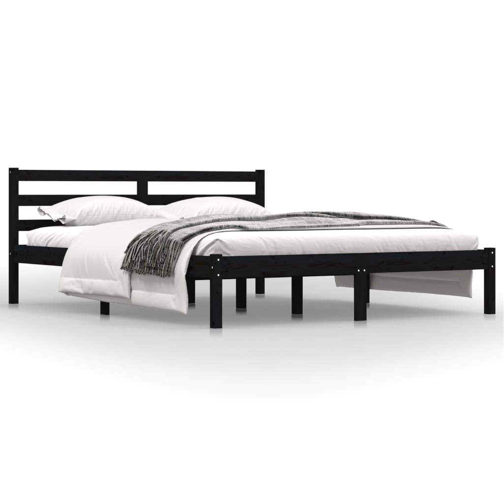 Estrutura de cama king 150x200 cm pinho maciço preto