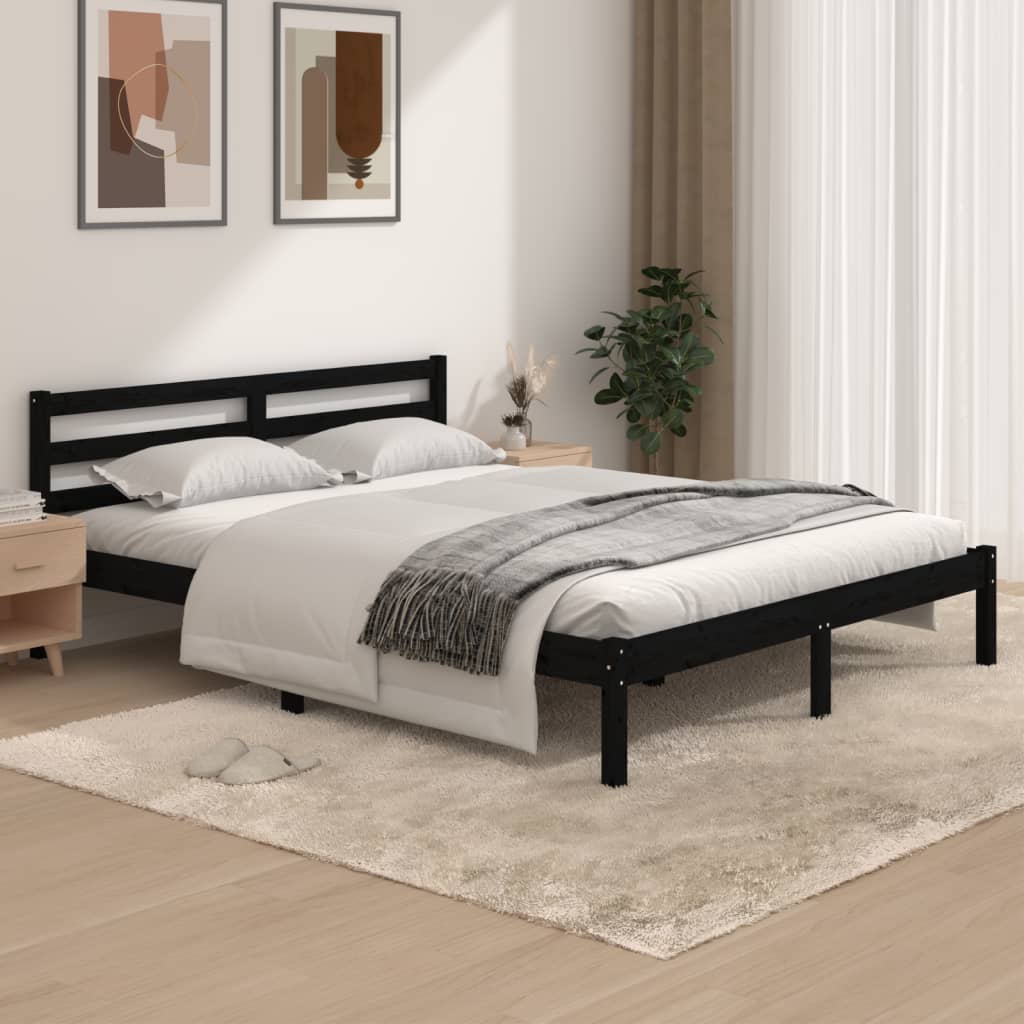 Estrutura de cama king 150x200 cm pinho maciço preto