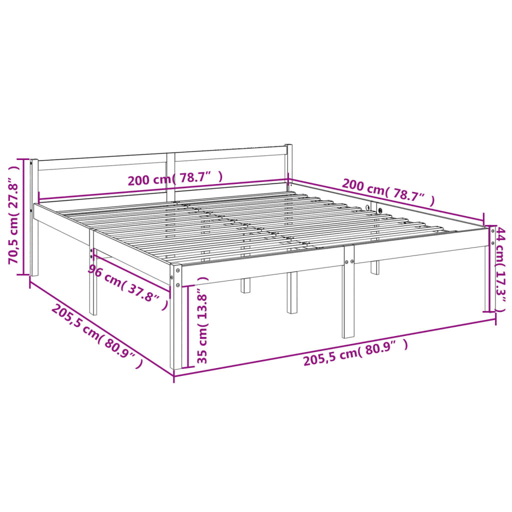 Cama para idosos 200x200 cm pinho maciço branco