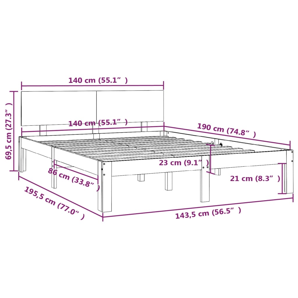 Estrutura de cama 140x190 cm pinho maciço castanho-mel