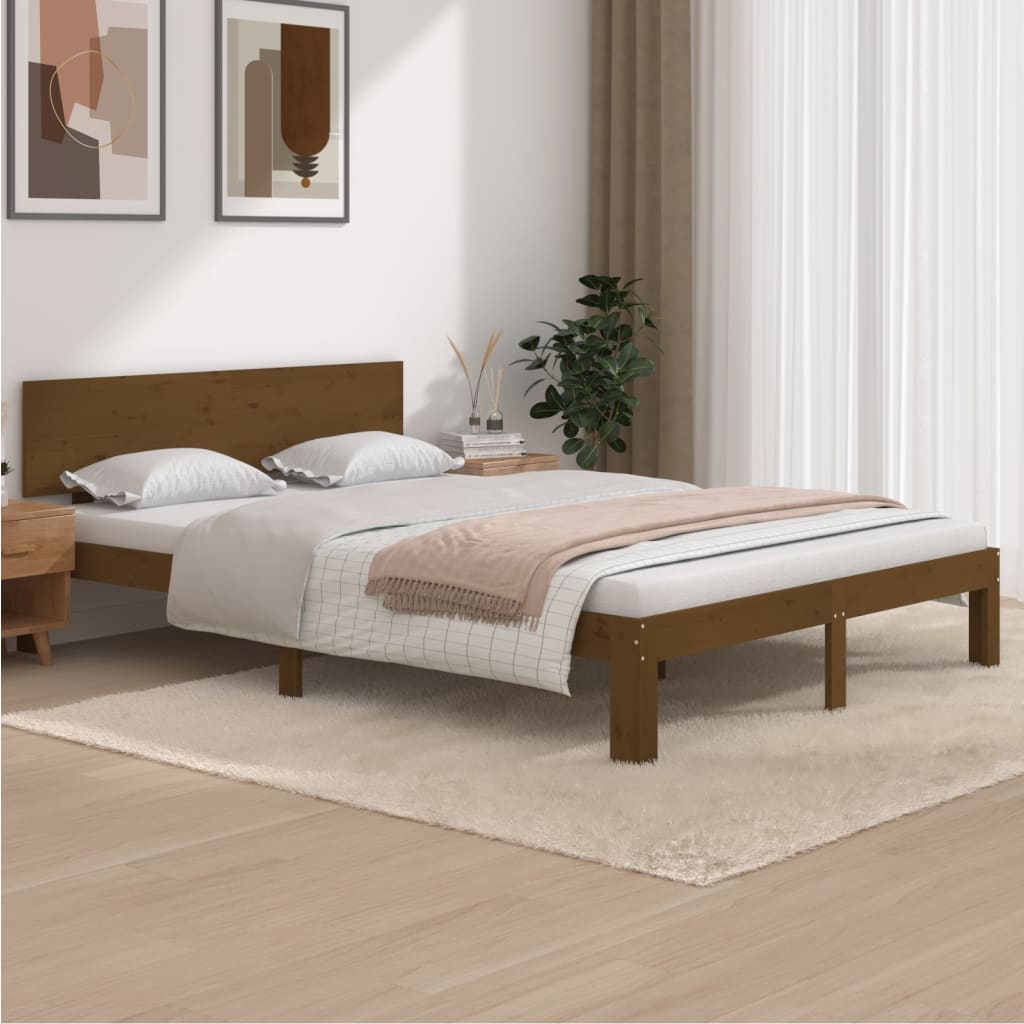 Estrutura de cama 140x190 cm pinho maciço castanho-mel