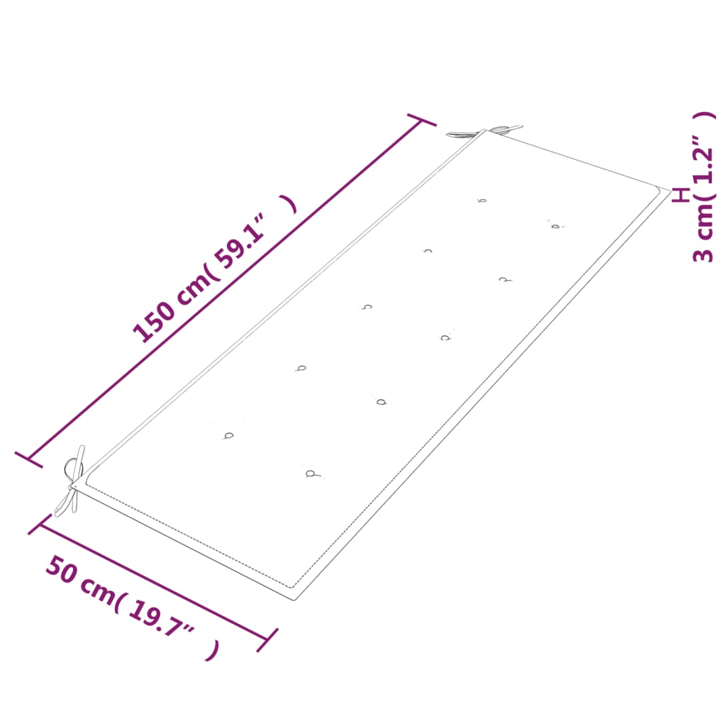 Banco Batavia c/ almofadão cinza-acastanhado 150 cm teca maciça