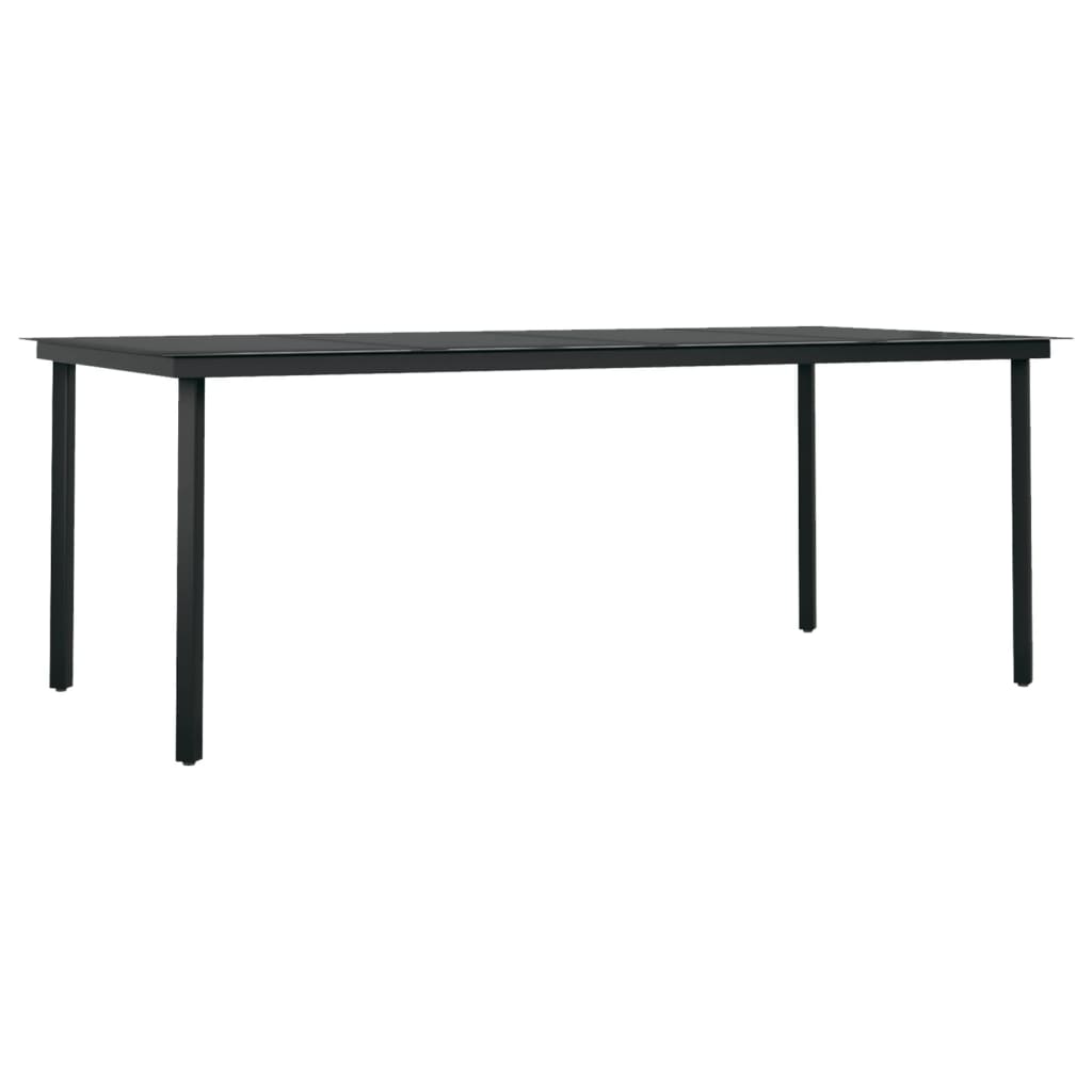 Mesa de jantar para jardim 200x100x74 cm aço e vidro preto