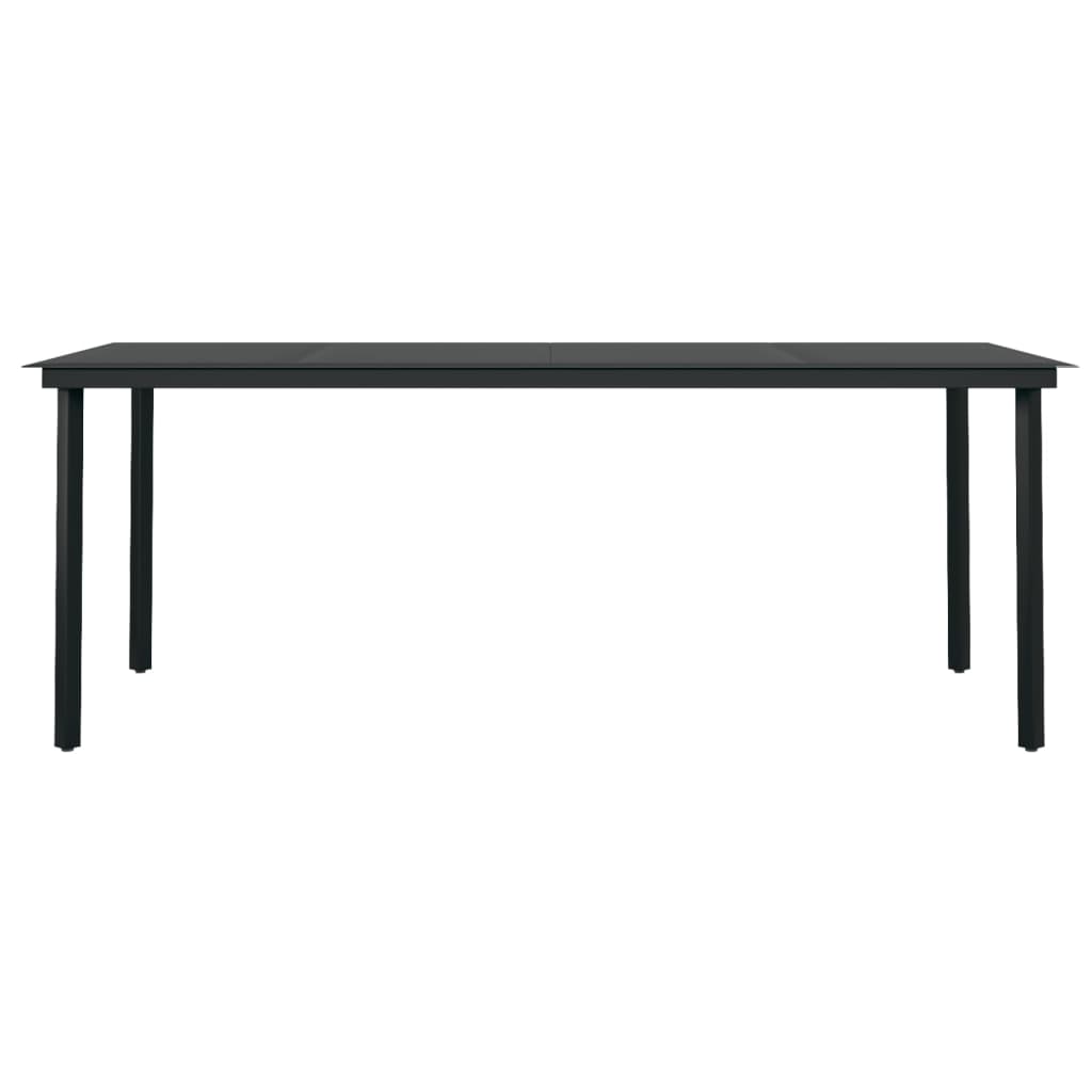 Mesa de jantar para jardim 200x100x74 cm aço e vidro preto