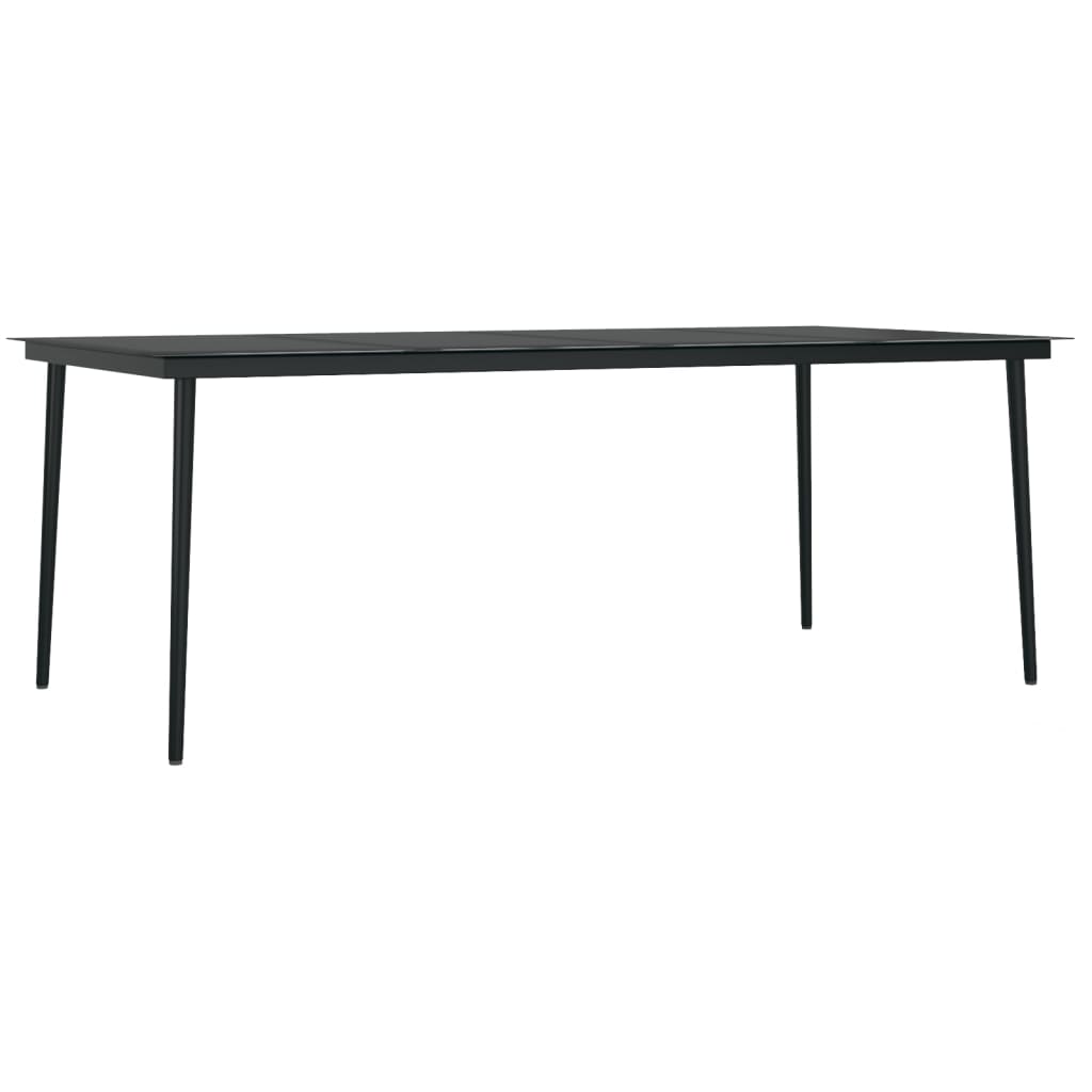 Mesa de jantar para jardim 200x100x74 cm aço e vidro preto