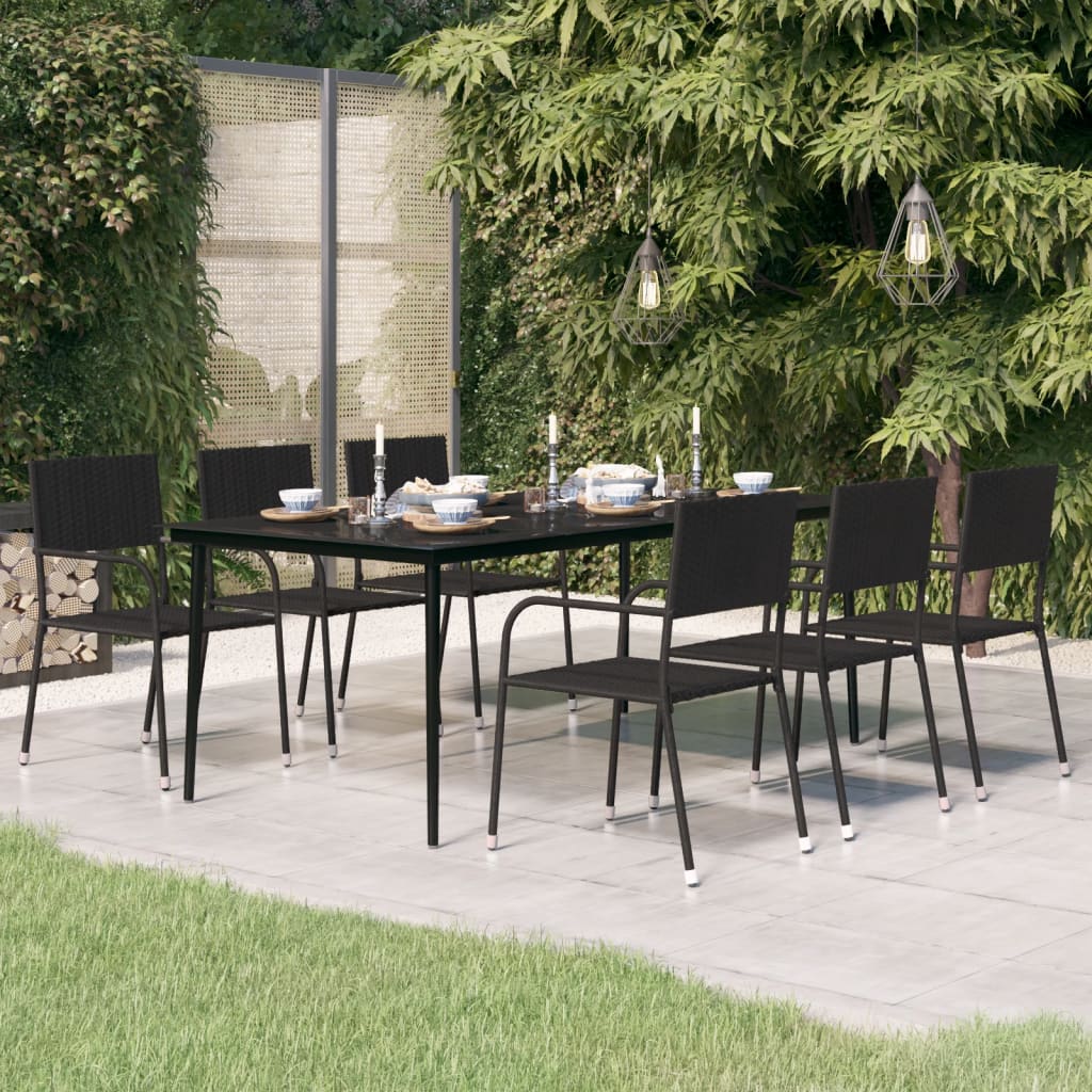 Mesa de jantar para jardim 200x100x74 cm aço e vidro preto