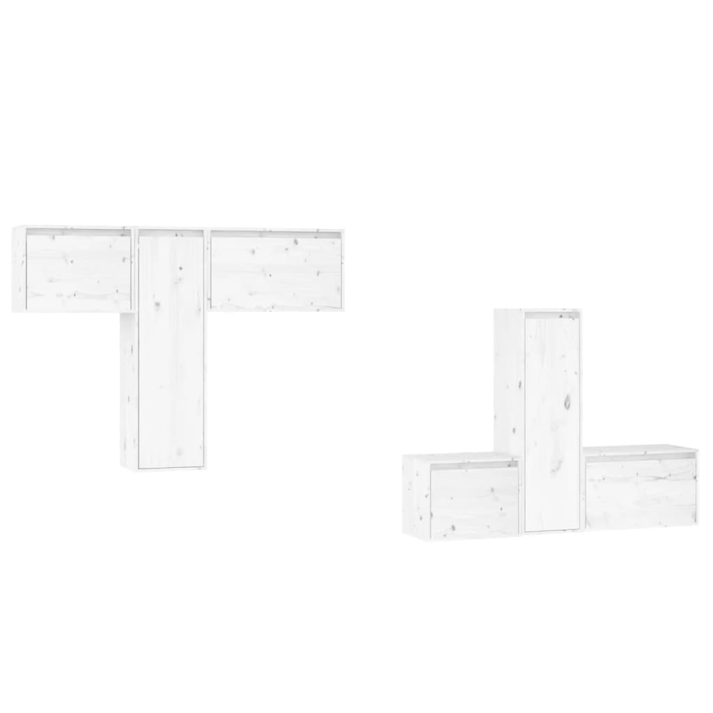 Móveis de TV 6 pcs madeira de pinho maciça branco