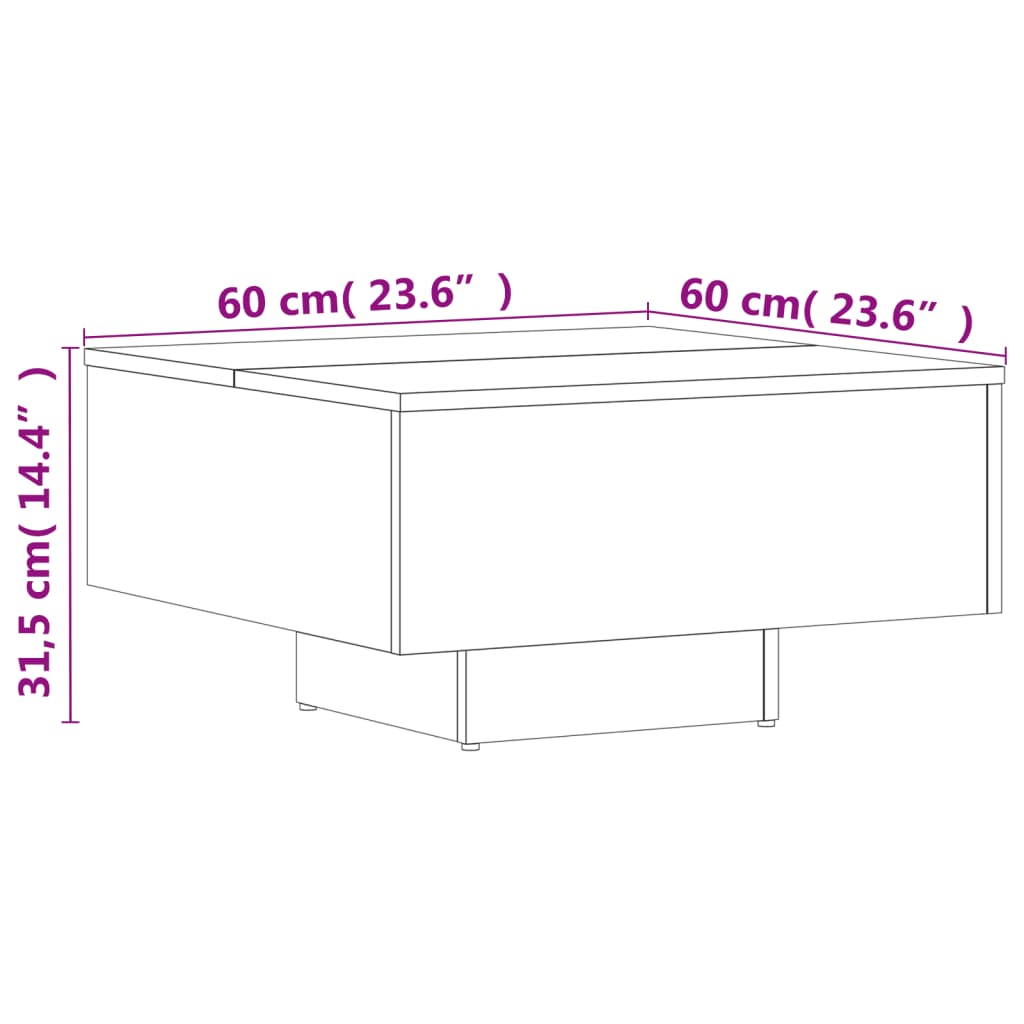 Mesa de centro 60x60x31,5cm derivados madeira carvalho castanho