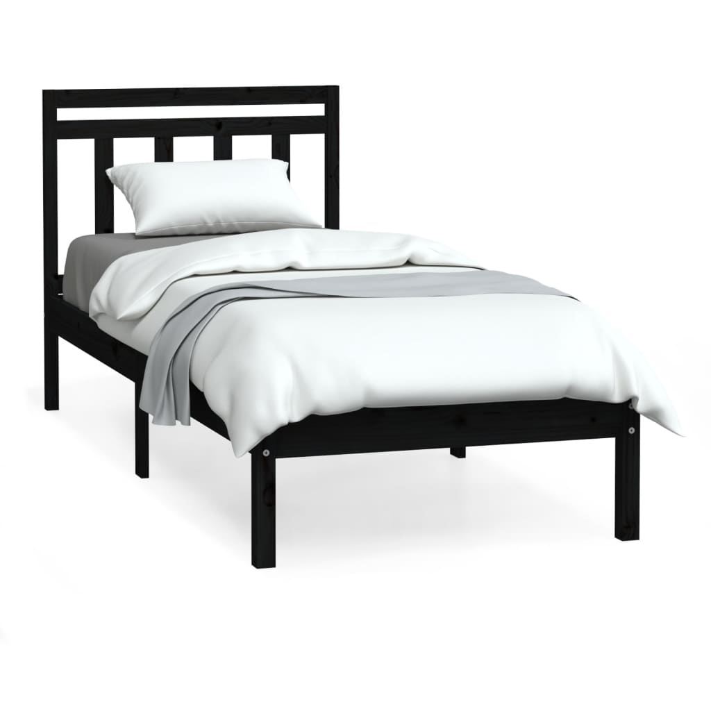 Estrutura de cama solteiro 90x190 cm madeira maciça preto