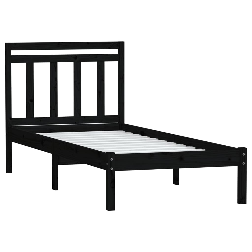 Estrutura de cama solteiro 90x190 cm madeira maciça preto