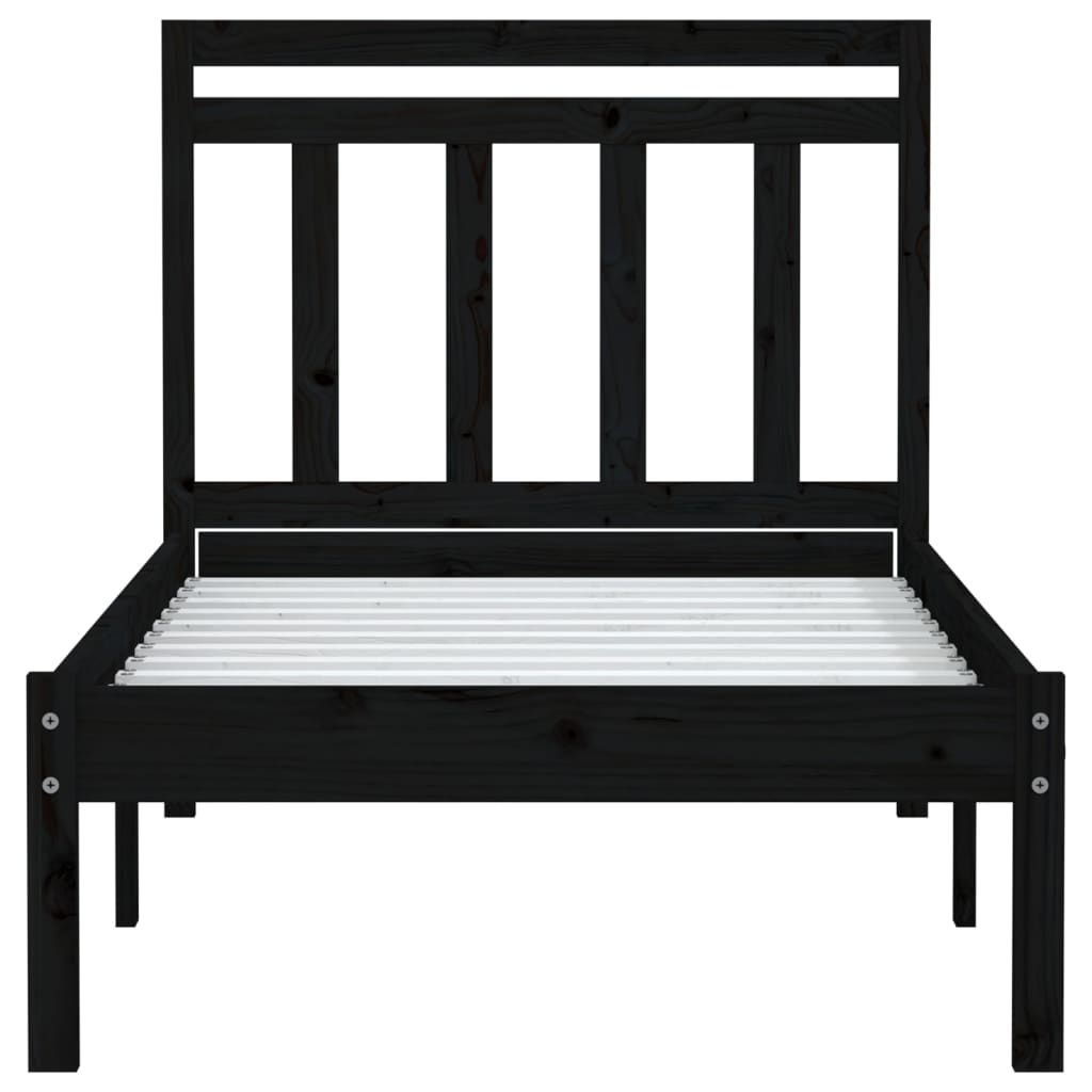 Estrutura de cama solteiro 90x190 cm madeira maciça preto