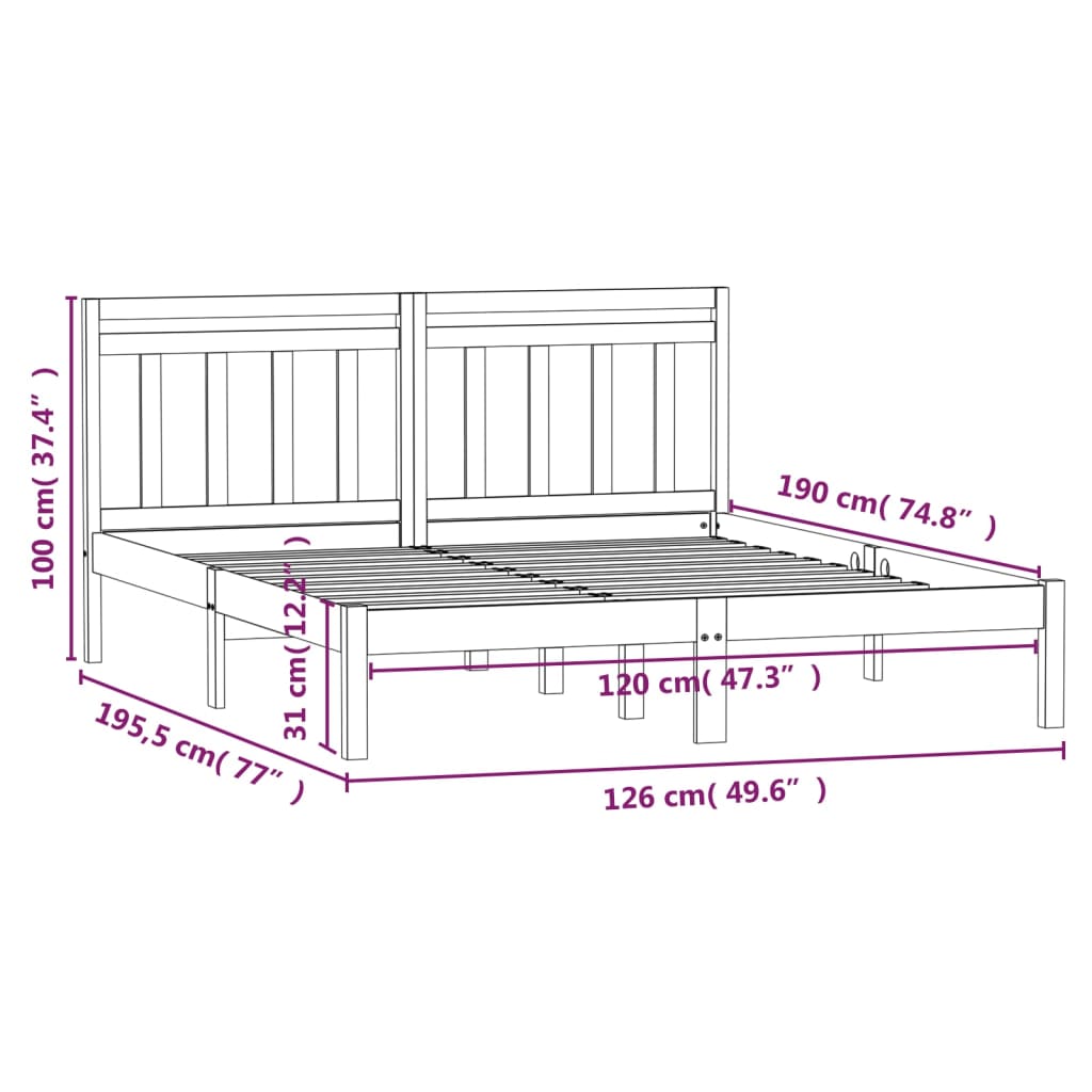 Estrutura de cama pequena casal 120x190 cm pinho maciço