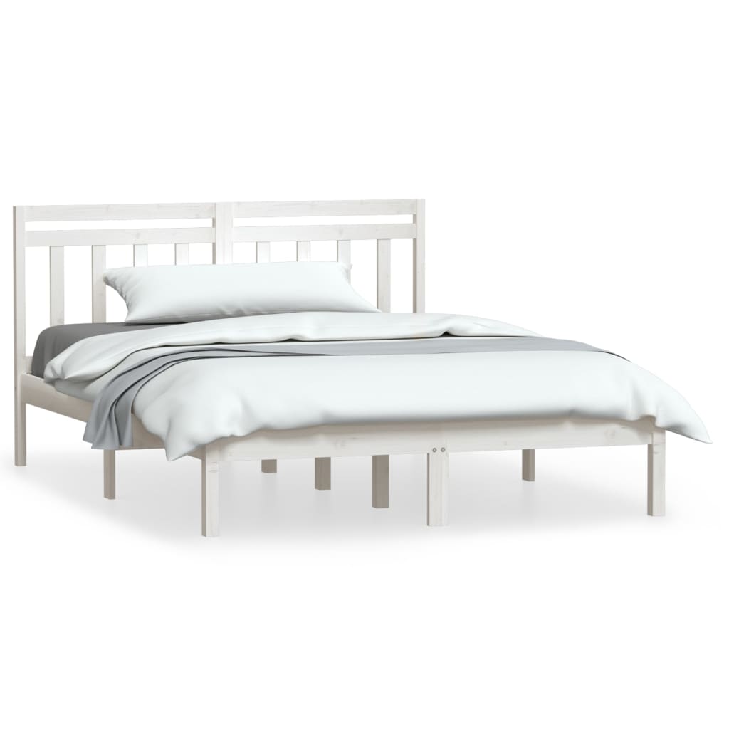 Estrutura de cama casal 135x190 cm madeira maciça branco