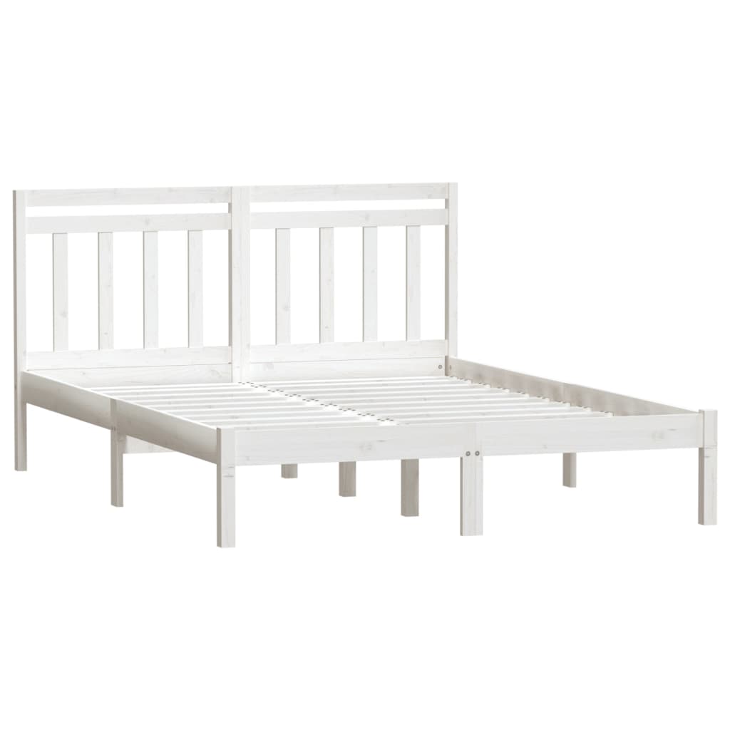 Estrutura de cama casal 135x190 cm madeira maciça branco