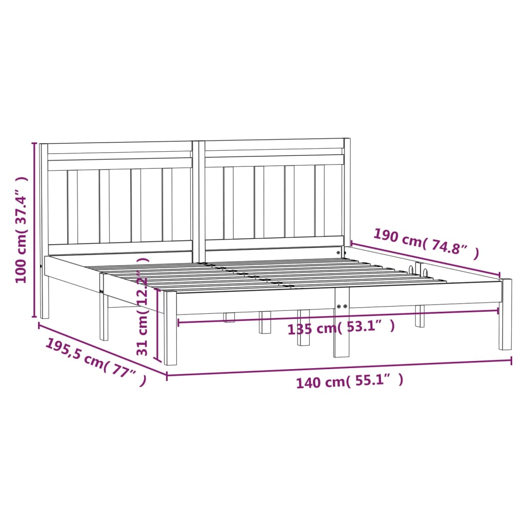 Estrutura de cama casal 135x190 cm madeira maciça branco