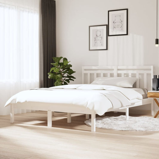 Estrutura de cama casal 135x190 cm madeira maciça branco