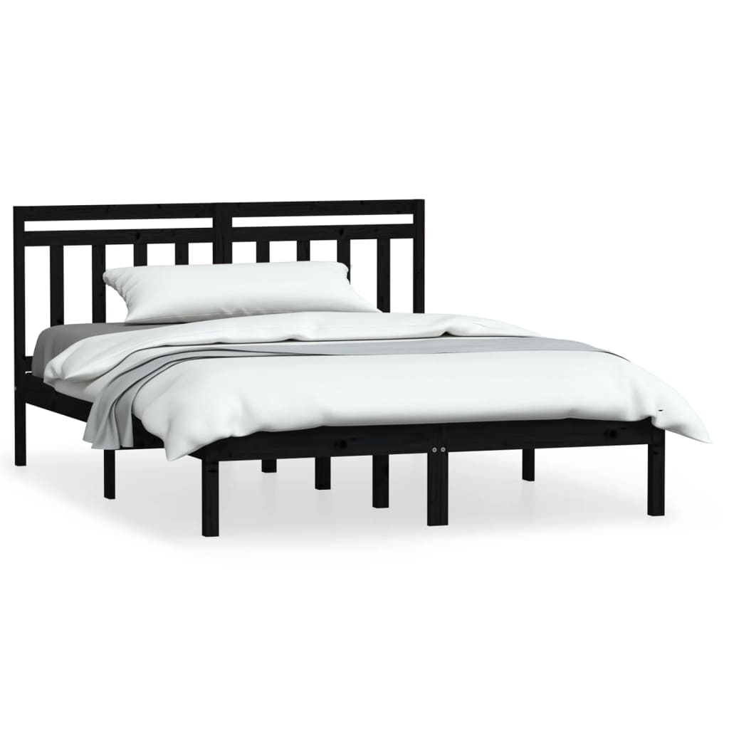 Estrutura de cama 140x190 cm madeira de pinho maciça preto