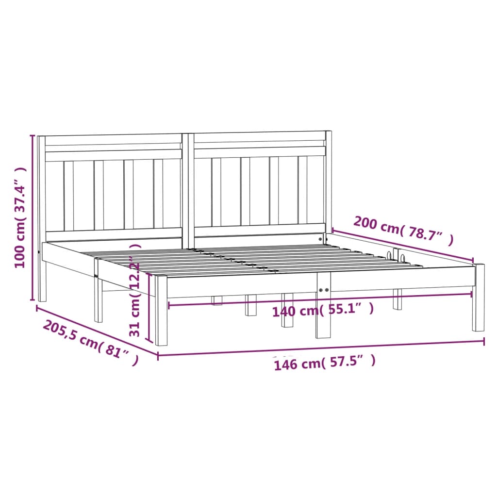 Estrutura de cama 140x200 cm pinho maciço castanho-mel