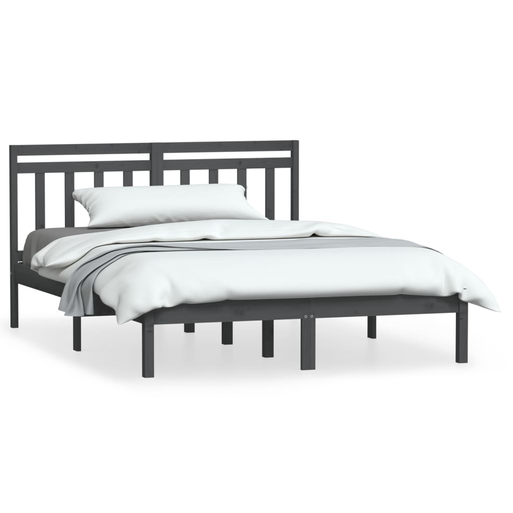 Estrutura de cama king 150x200 cm madeira maciça cinzento