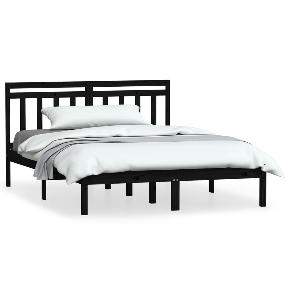 Estrutura de cama king 150x200 cm madeira maciça preto