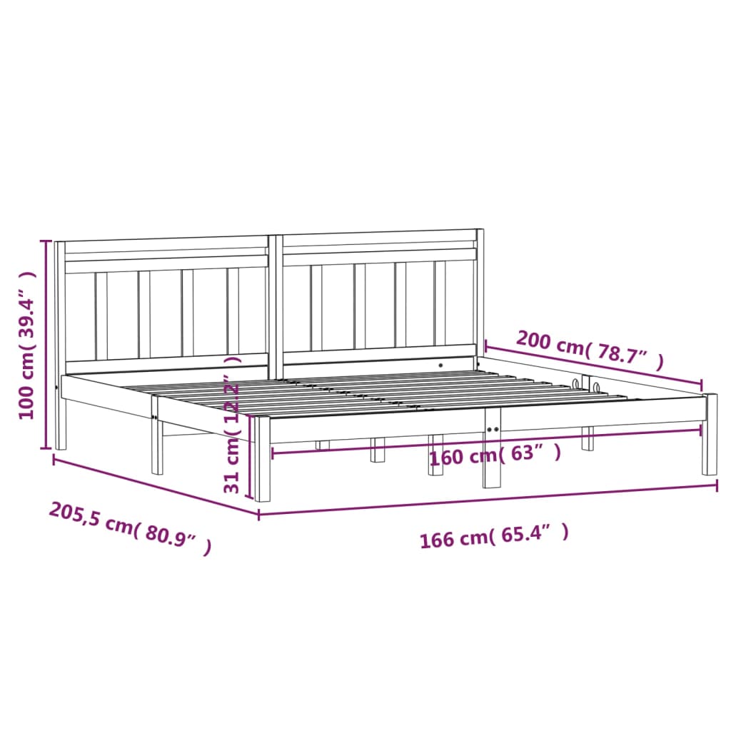 Estrutura de cama 160x200 cm madeira de pinho maciça branco