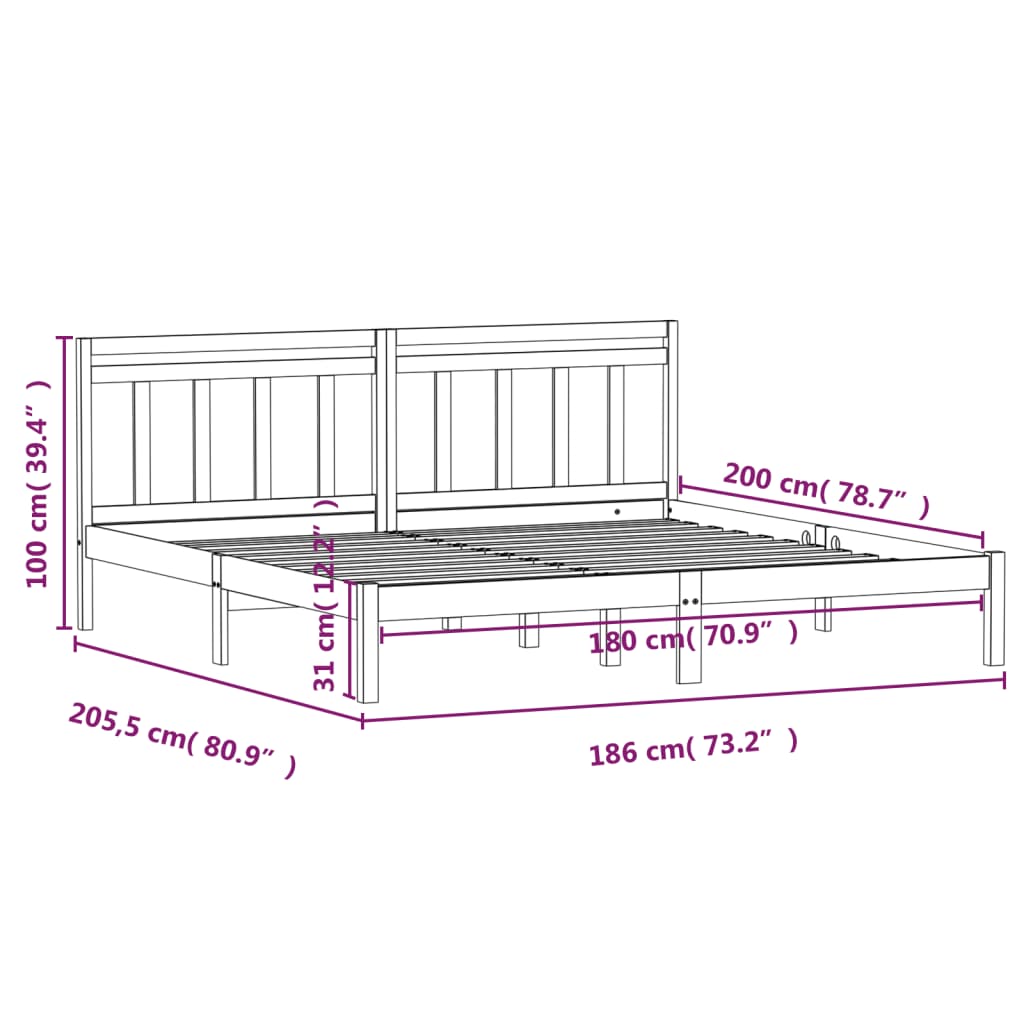 Estrutura de cama super king 180x200 cm madeira maciça preto