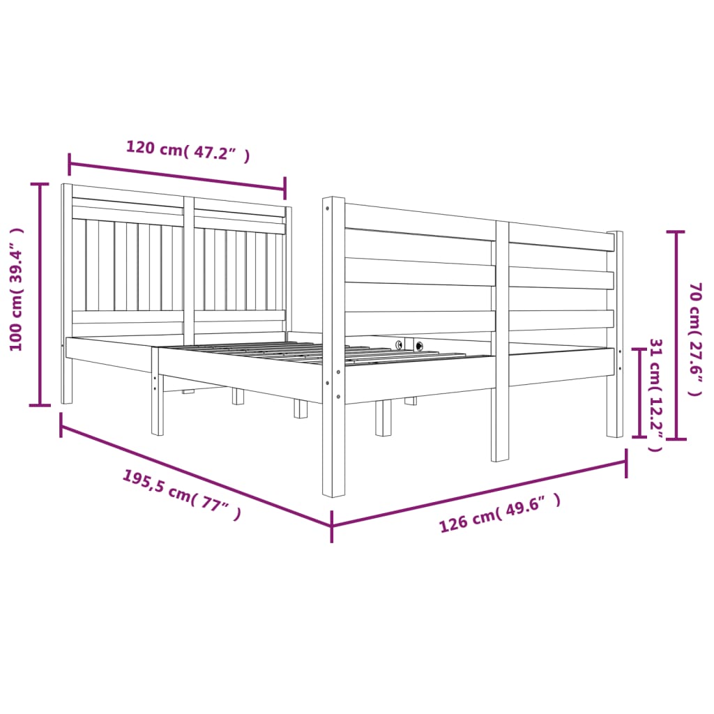 Estrutura de cama pequena casal 120x190 cm pinho maciço