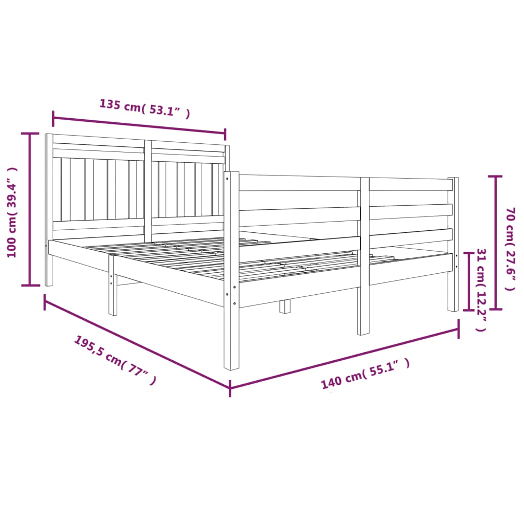 Estrutura de cama casal 135x190 cm madeira maciça