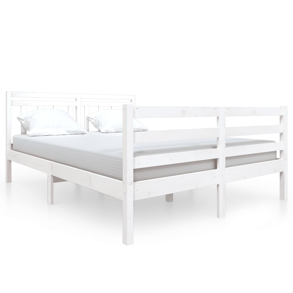 Estrutura de cama casal 135x190 cm madeira maciça branco