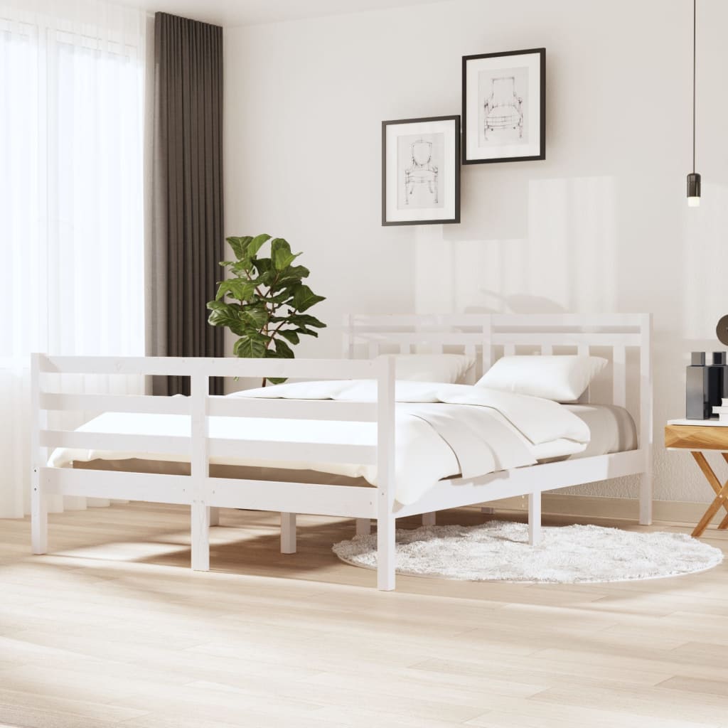 Estrutura de cama casal 135x190 cm madeira maciça branco