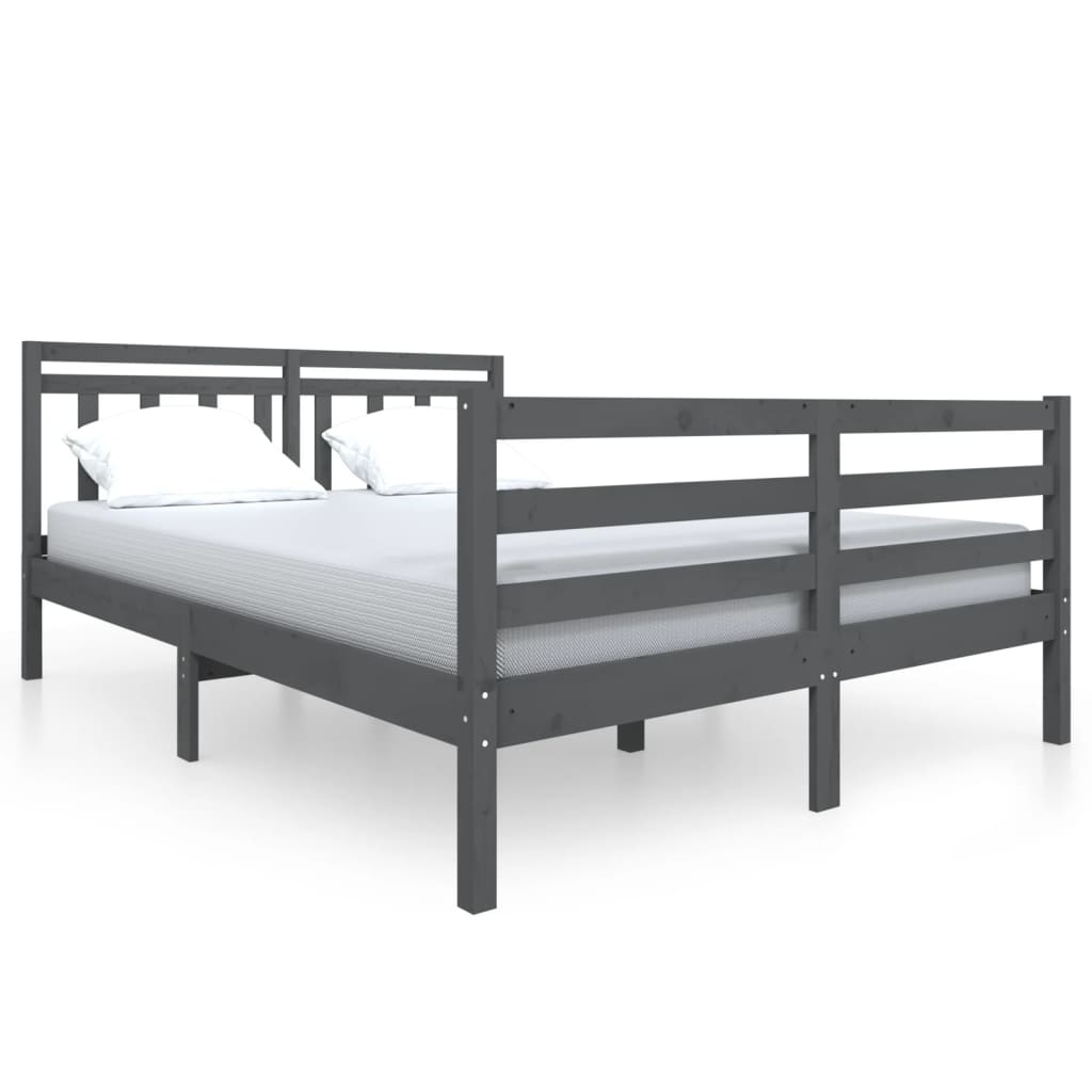 Estrutura de cama 140x190 cm madeira maciça cinzento