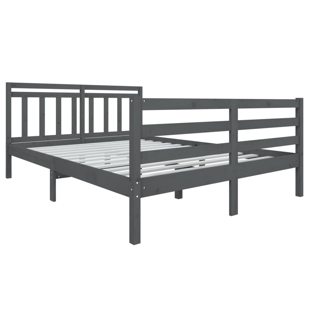 Estrutura de cama 140x190 cm madeira maciça cinzento