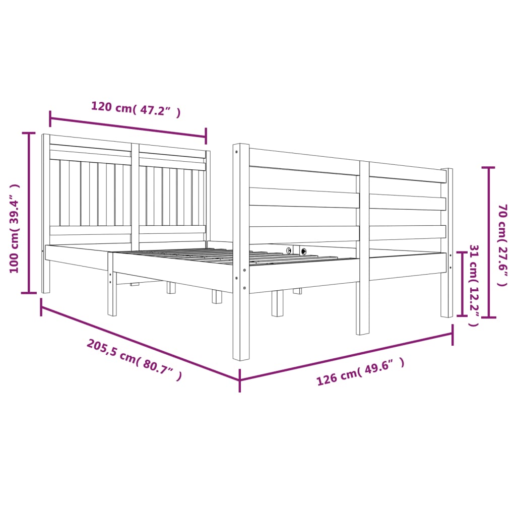 Estrutura de cama 120x200 cm madeira maciça branco