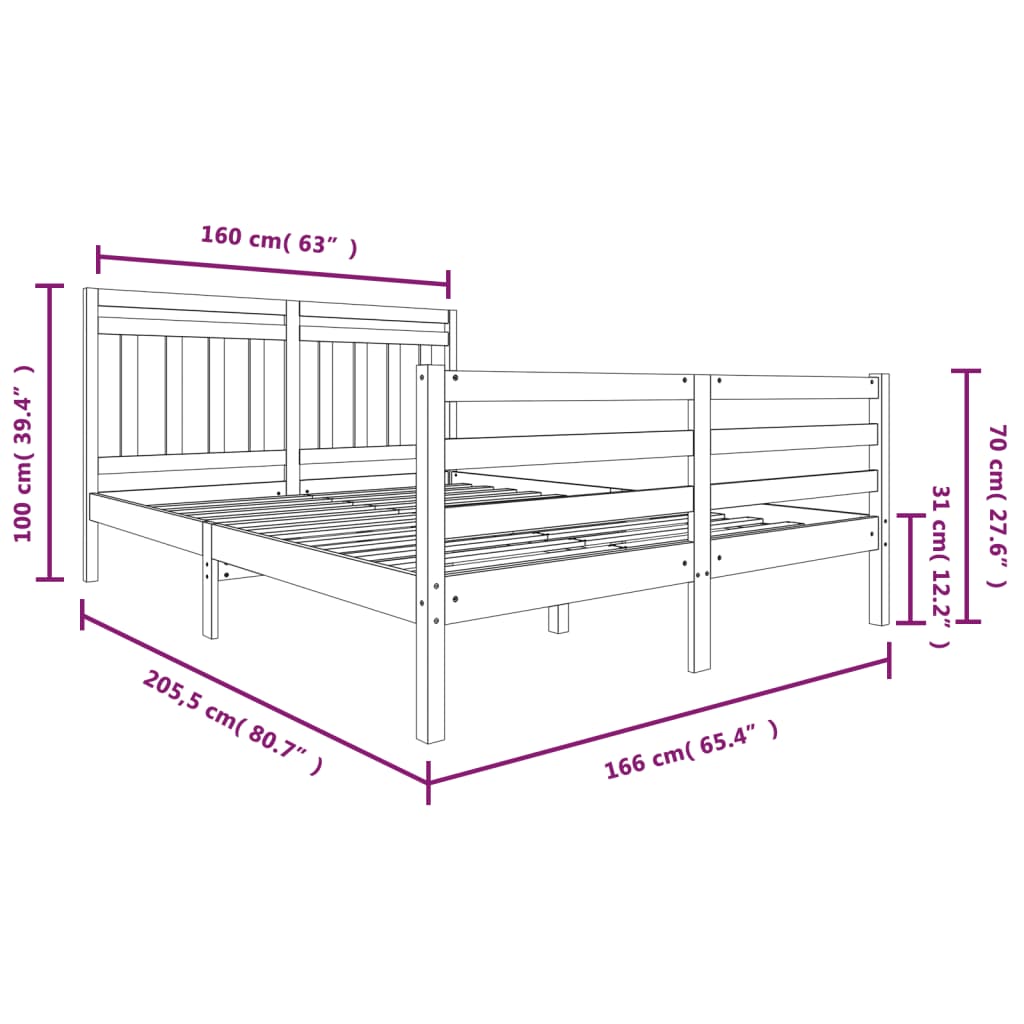 Estrutura de cama 160x200 cm madeira maciça