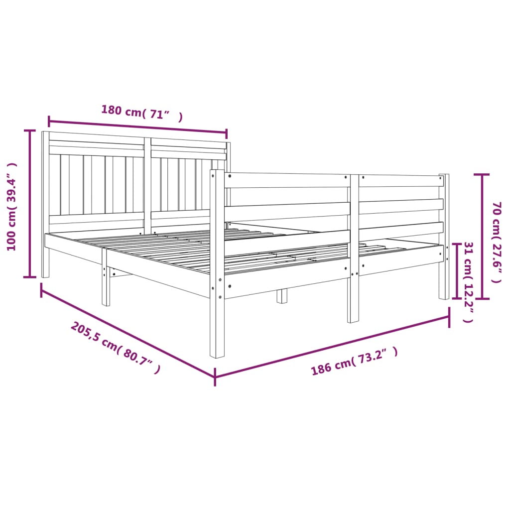 Estrutura de cama 180x200 cm super king madeira maciça