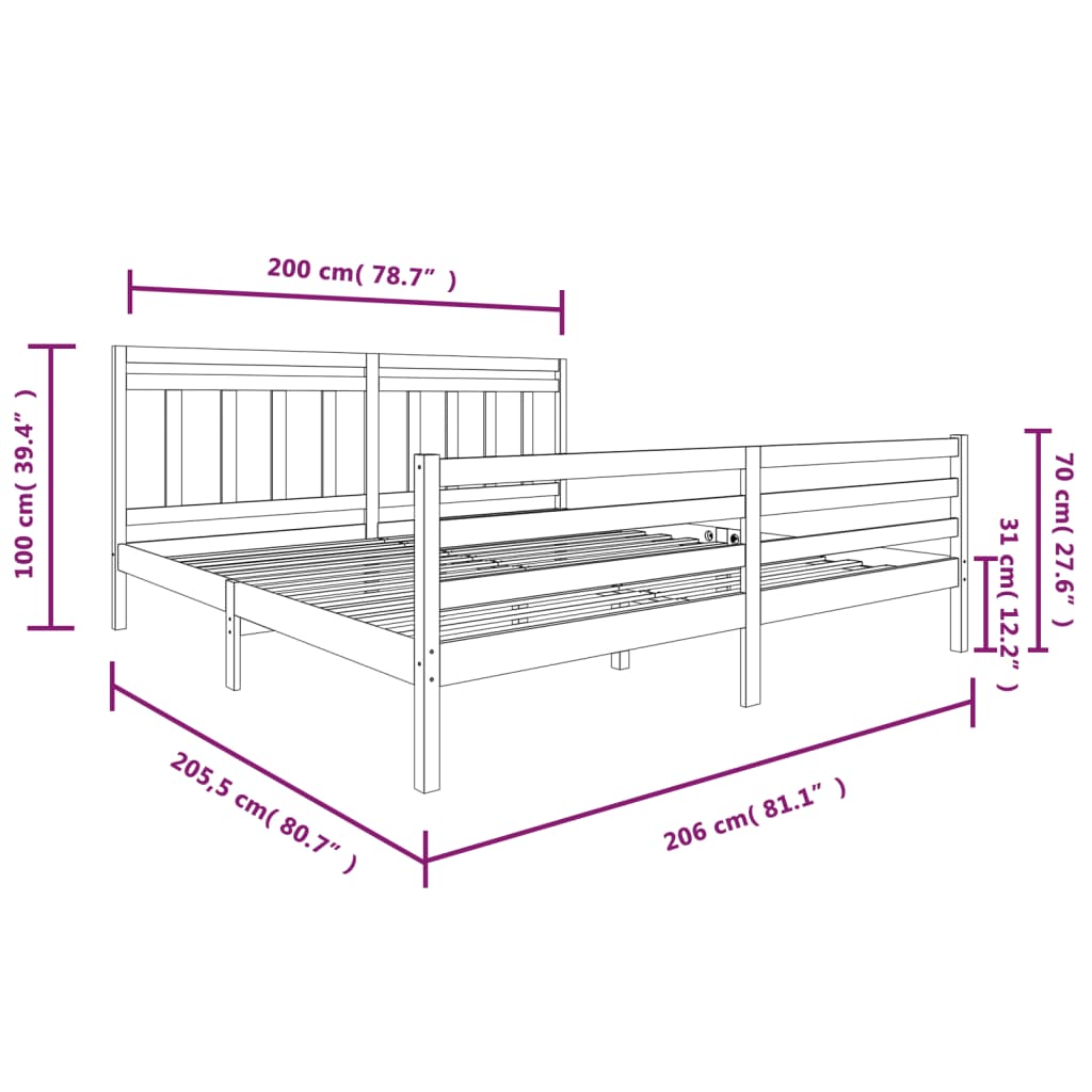 Estrutura de cama 200x200 cm madeira maciça