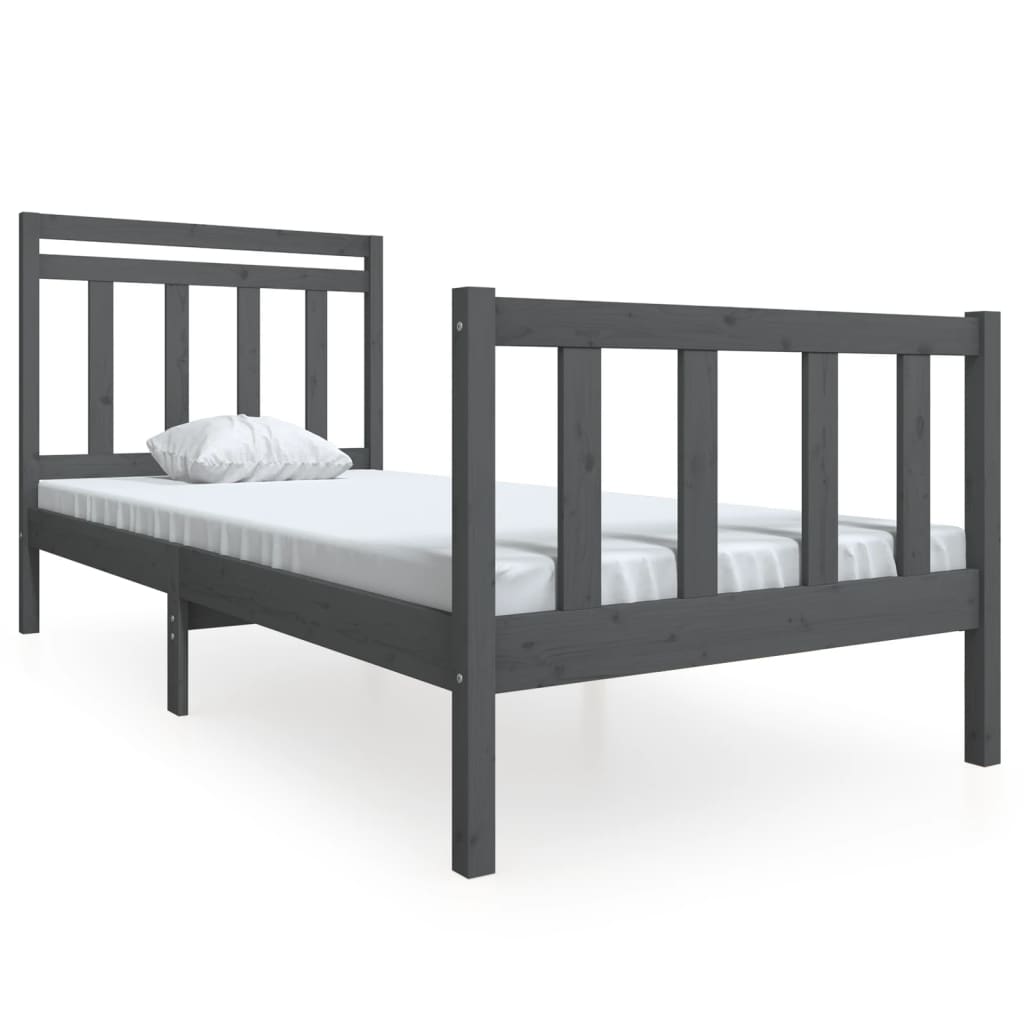 Estrutura de cama solteiro 90x190 cm madeira maciça cinzento