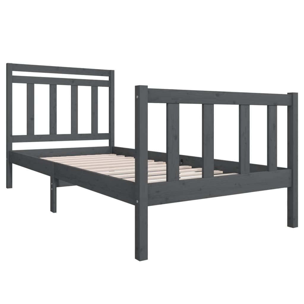 Estrutura de cama solteiro 90x190 cm madeira maciça cinzento