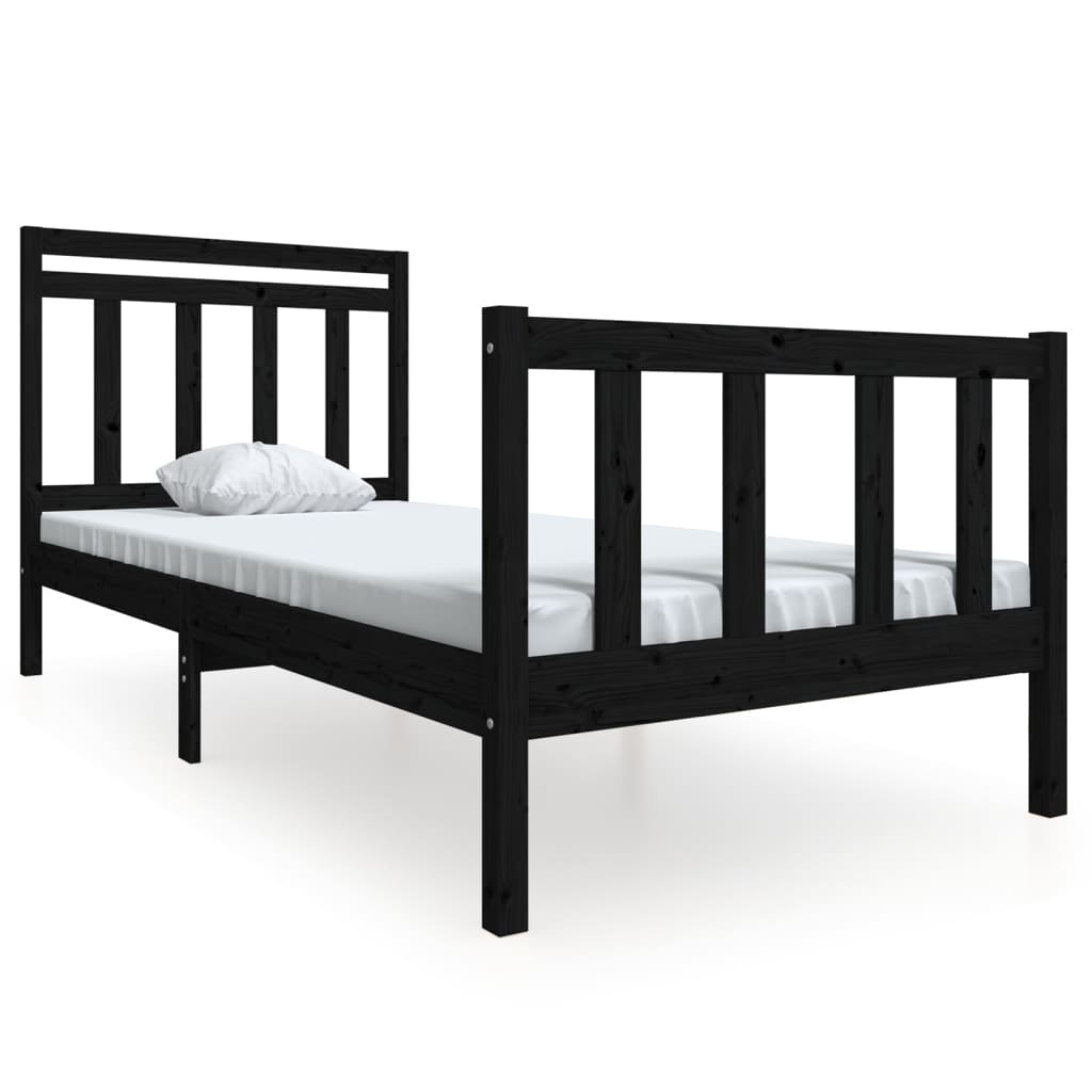 Estrutura de cama solteiro 90x190 cm madeira maciça preto