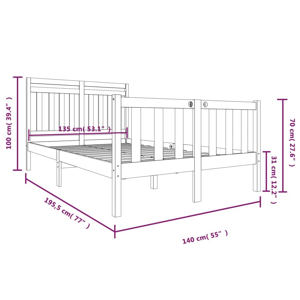 Estrutura de cama casal 135x190 cm madeira maciça