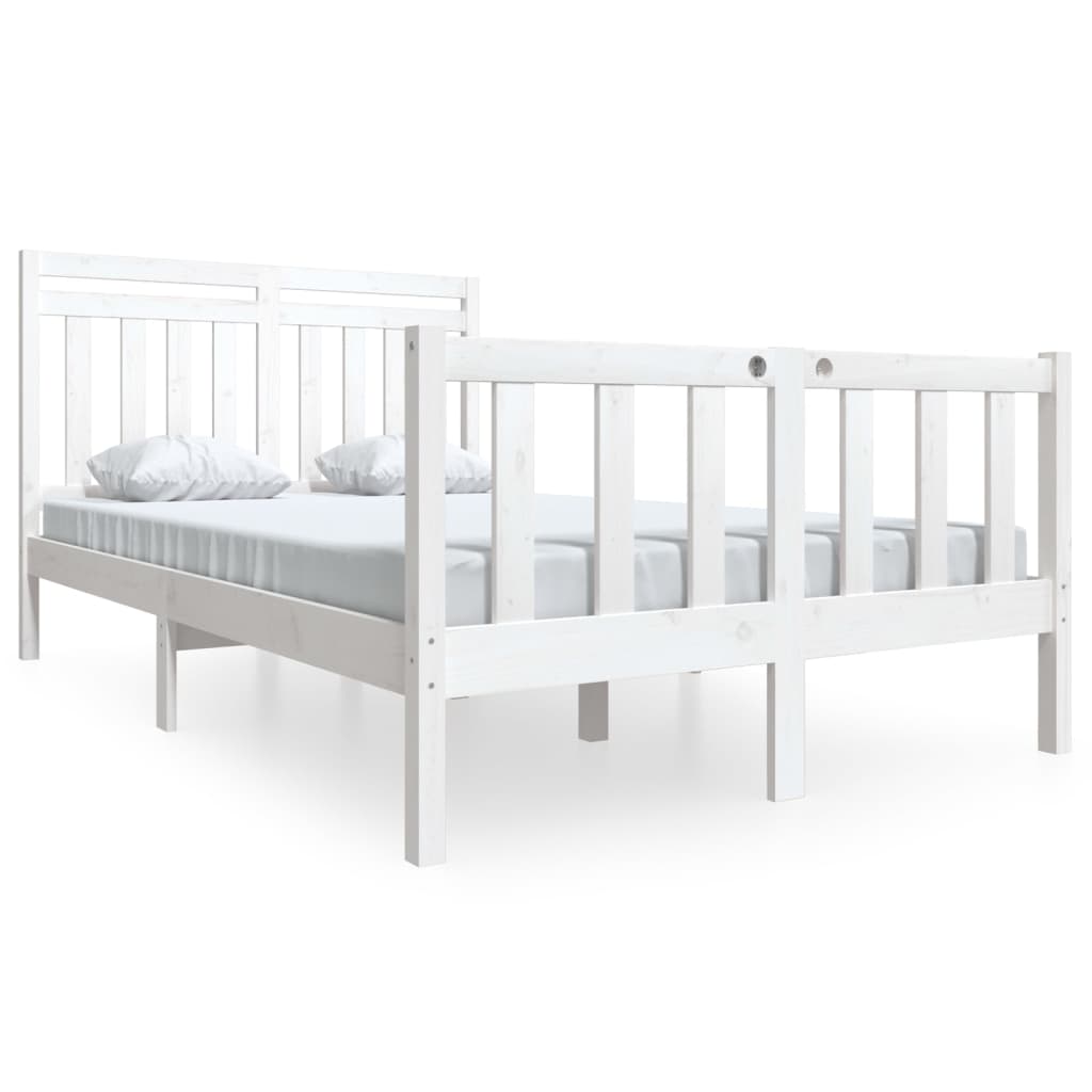 Estrutura de cama casal 135x190 cm madeira maciça branco