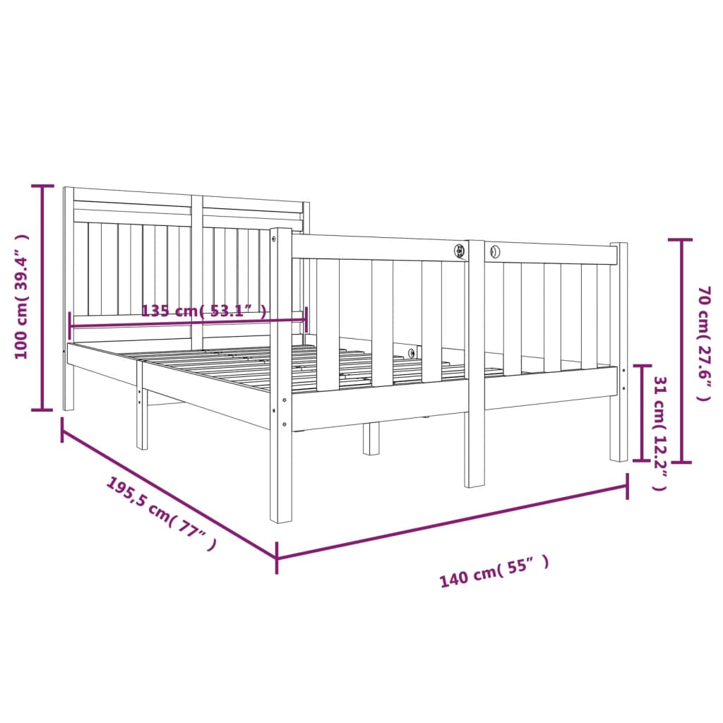 Estrutura de cama casal 135x190 cm madeira maciça branco