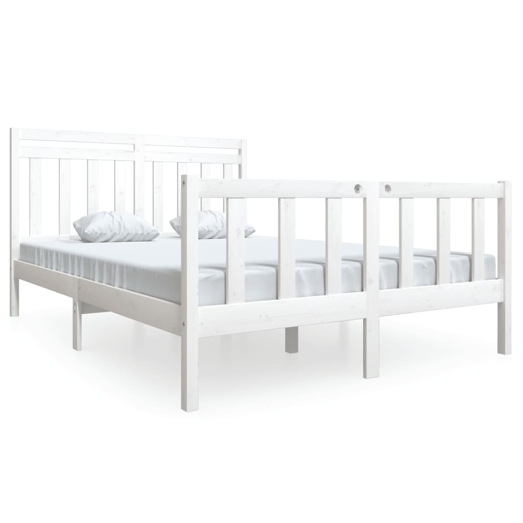 Estrutura de cama 140x190 cm madeira maciça branco