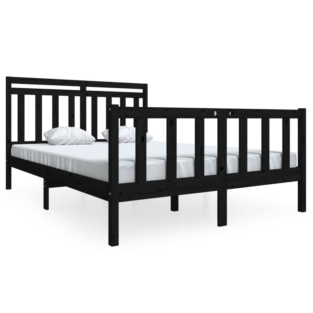 Estrutura de cama 140x190 cm madeira maciça preto