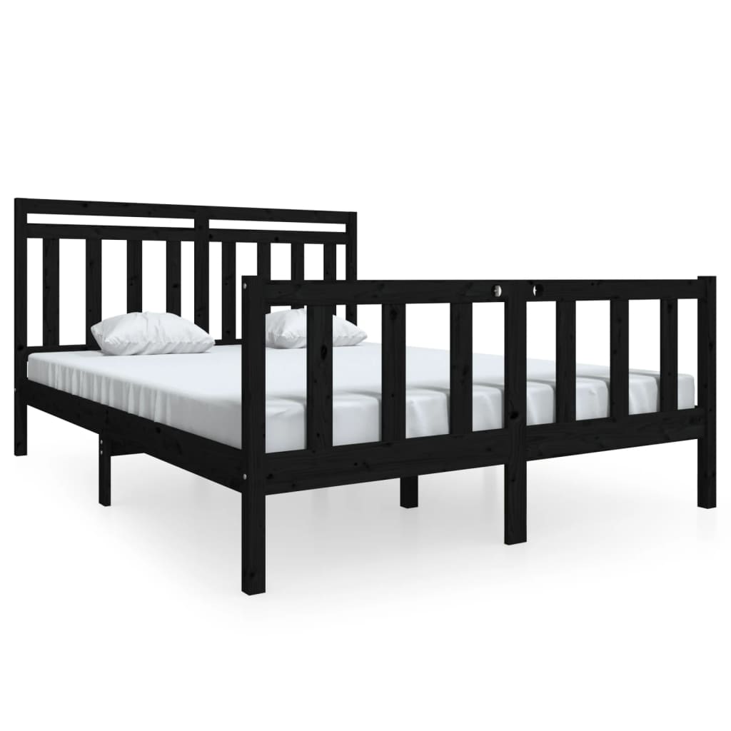 Estrutura de cama king 150x200 cm madeira maciça preto