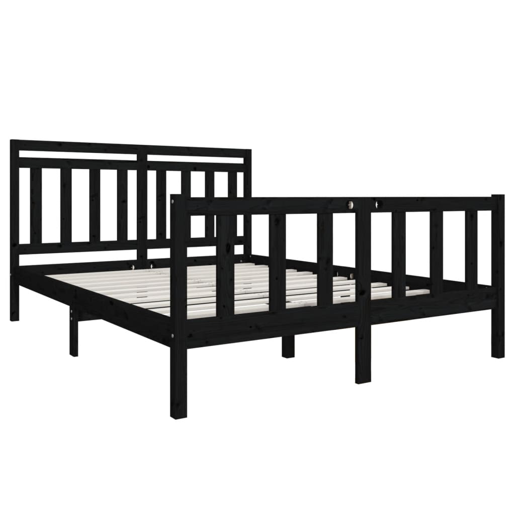 Estrutura de cama king 150x200 cm madeira maciça preto