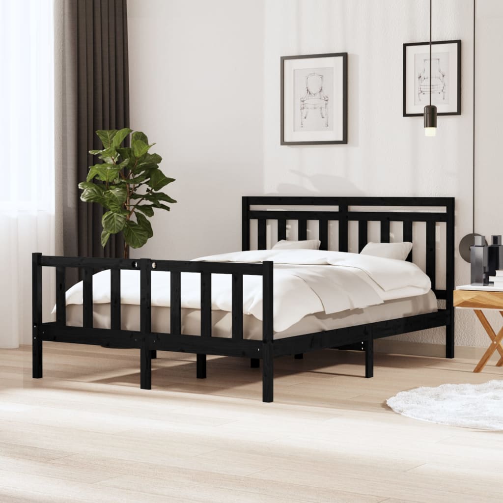 Estrutura de cama king 150x200 cm madeira maciça preto